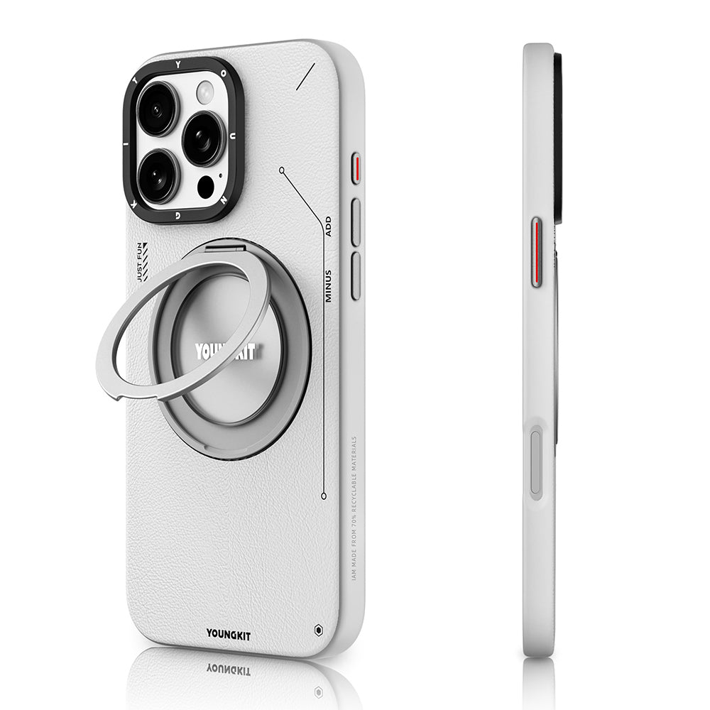 Youngkit Tech Leather Serisi iPhone 16 Pro Magsafe Şarj Özellikli 360° Standlı Basit Mat Deri Desenli Telefon Kılıfı-2 Youngkit Tech Leather Serisi iPhone 16 Pro Magsafe Şarj Özellikli 360° Standlı Basit Mat Deri Desenli Telefon Kılıfı-2